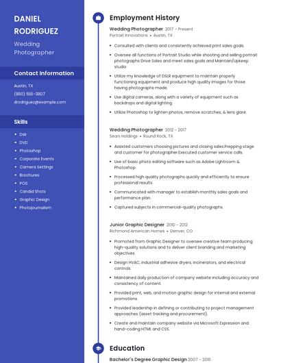 Wedding Photographer Resume