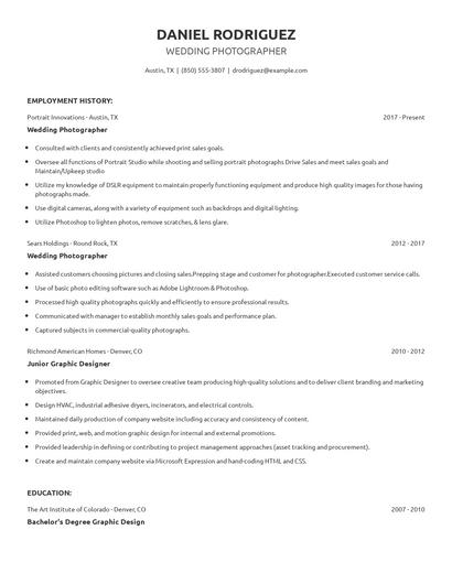 Wedding Photographer Resume