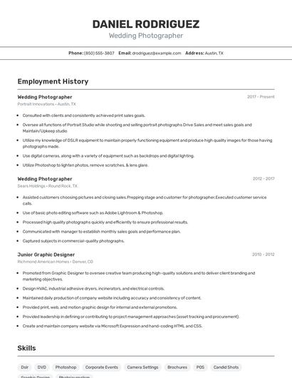 Wedding Photographer Resume