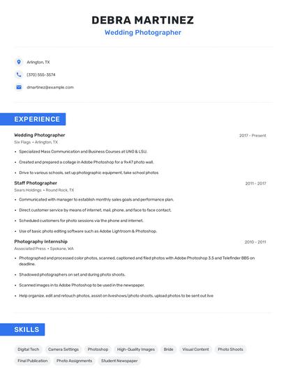 Wedding Photographer Resume