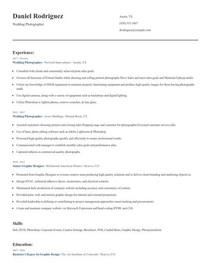 Wedding Photographer Resume