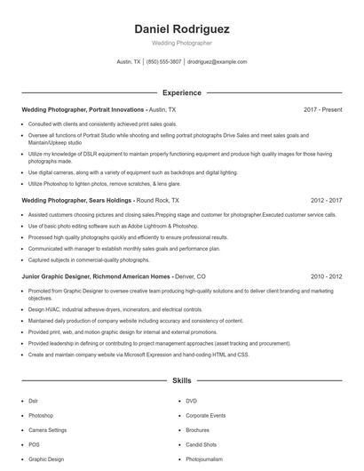 Wedding Photographer Resume