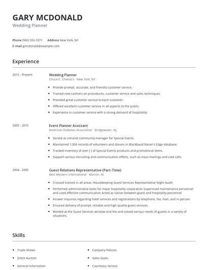 Wedding Planner Resume