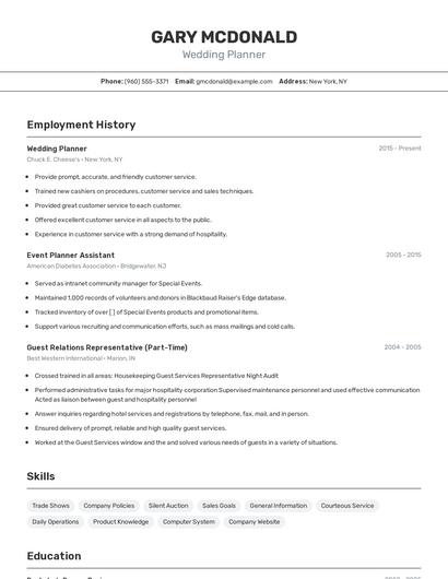 Wedding Planner Resume
