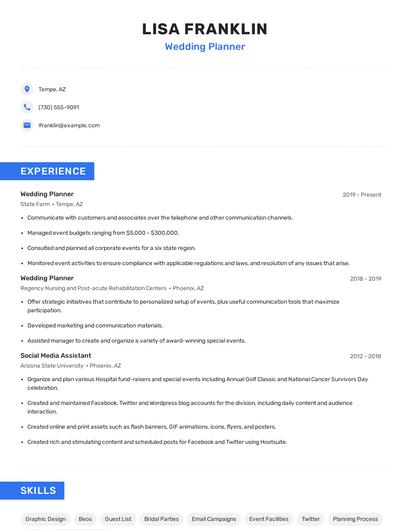 Wedding Planner Resume