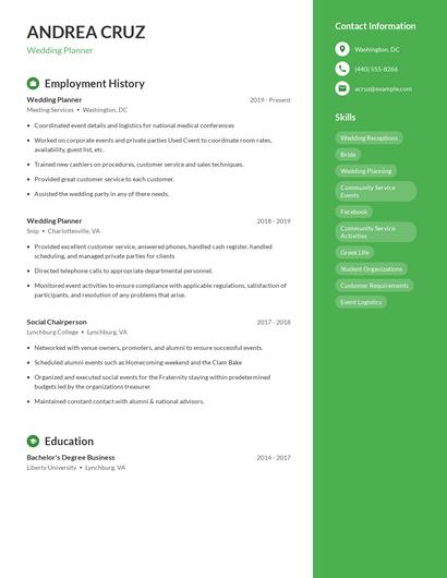 Wedding Planner Resume
