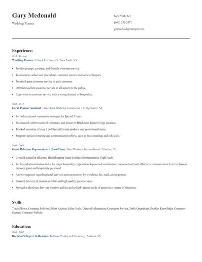 Wedding Planner Resume