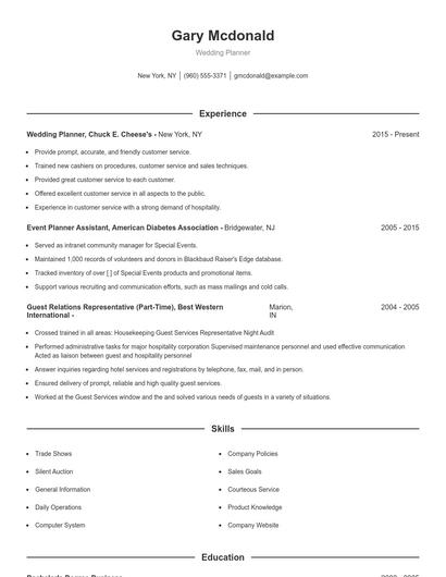 Wedding Planner Resume