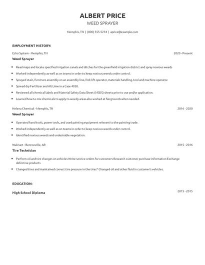 Weed Sprayer Resume