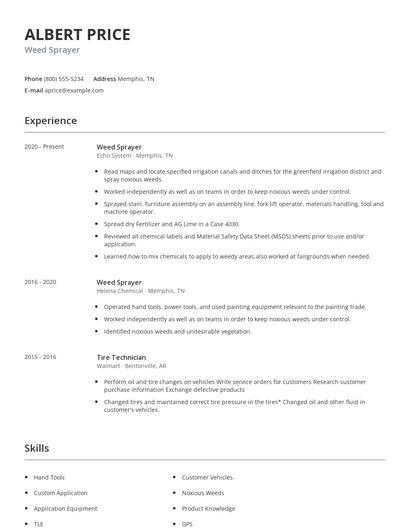 Weed Sprayer Resume