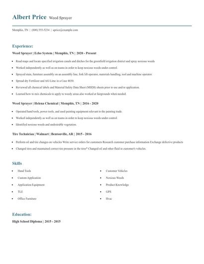 Weed Sprayer Resume
