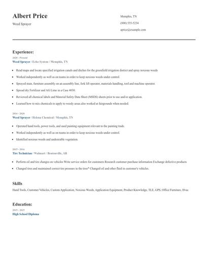Weed Sprayer Resume