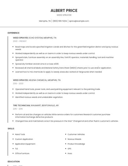 Weed Sprayer Resume