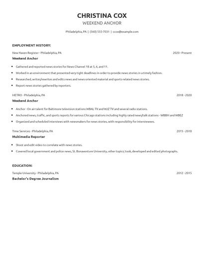 Weekend Anchor Resume