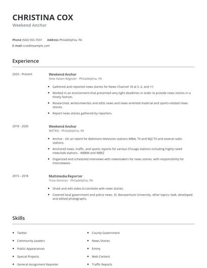 Weekend Anchor Resume