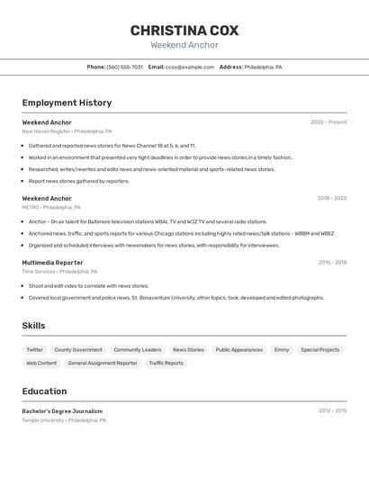 Weekend Anchor Resume