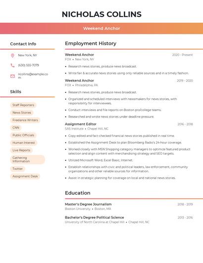 Weekend Anchor Resume