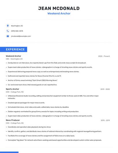 Weekend Anchor Resume