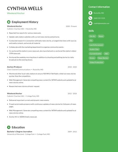 Weekend Anchor Resume