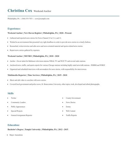 Weekend Anchor Resume