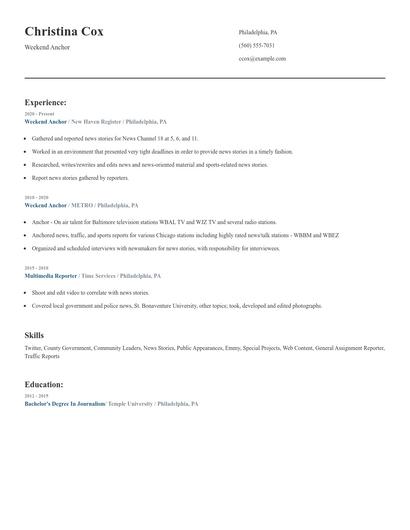 Weekend Anchor Resume