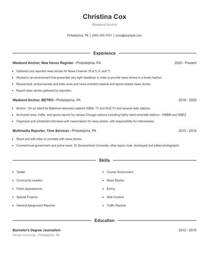 Weekend Anchor Resume