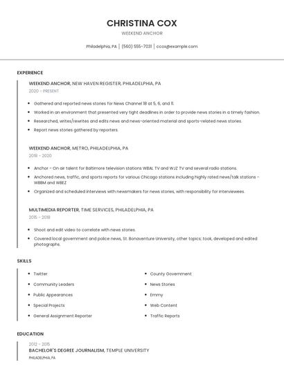 Weekend Anchor Resume