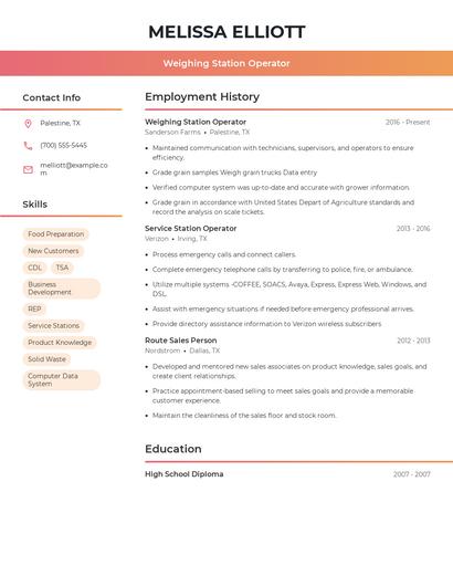 Weighing Station Operator Resume