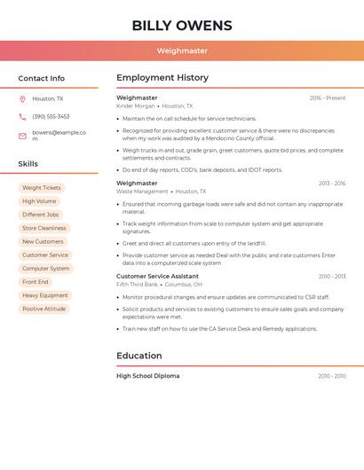 Weighmaster Resume