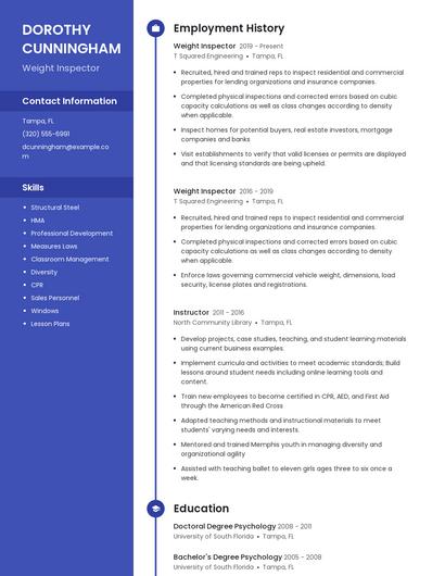 Weight Inspector Resume