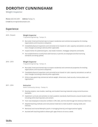 Weight Inspector Resume