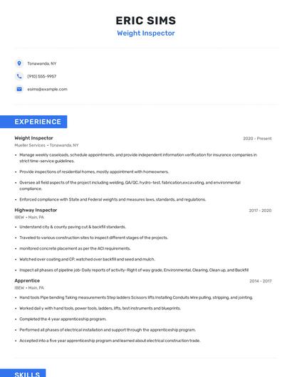 Weight Inspector Resume