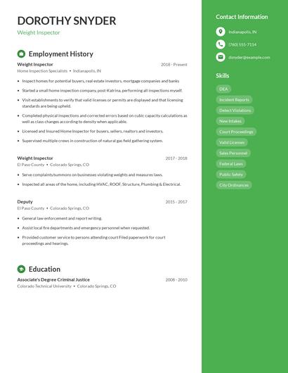 Weight Inspector Resume