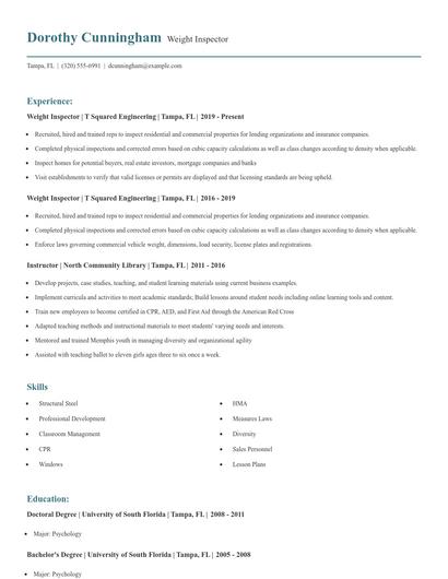 Weight Inspector Resume