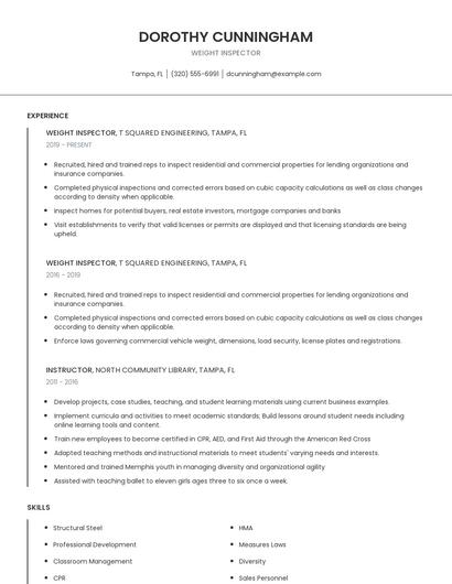 Weight Inspector Resume