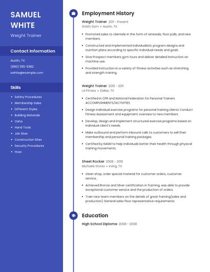 Weight Trainer Resume