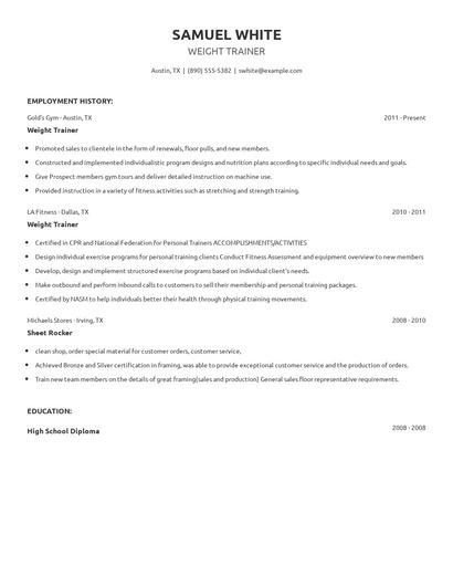 Weight Trainer Resume