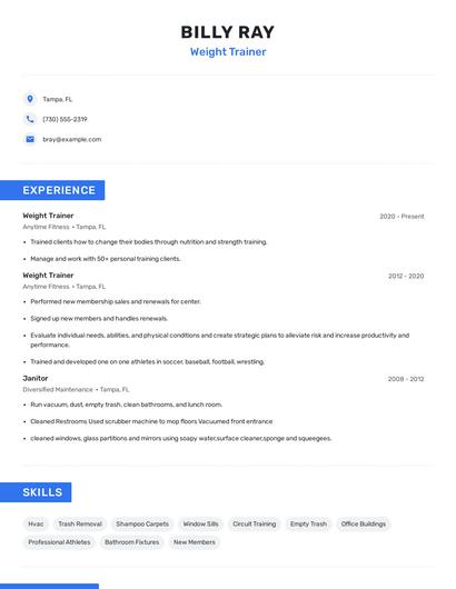 Weight Trainer Resume