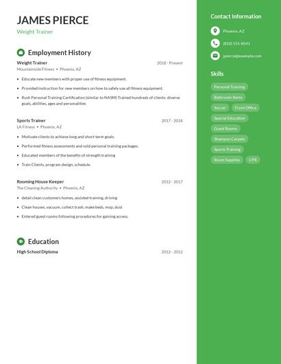 Weight Trainer Resume