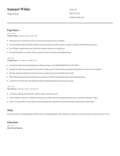 Weight Trainer Resume