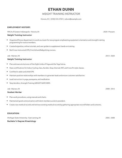 Weight Training Instructor Resume