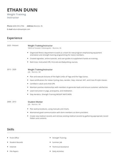 Weight Training Instructor Resume