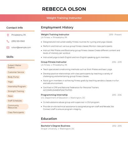 Weight Training Instructor Resume