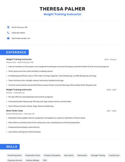 Weight Training Instructor Resume