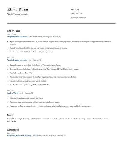 Weight Training Instructor Resume