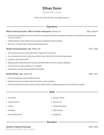 Weight Training Instructor Resume