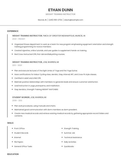 Weight Training Instructor Resume