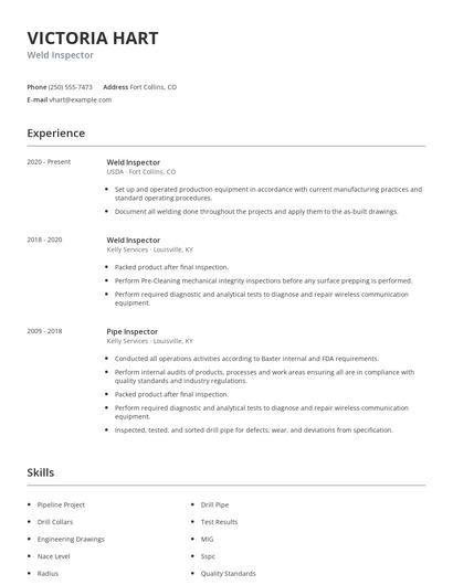 Weld Inspector Resume
