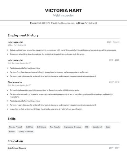 Weld Inspector Resume