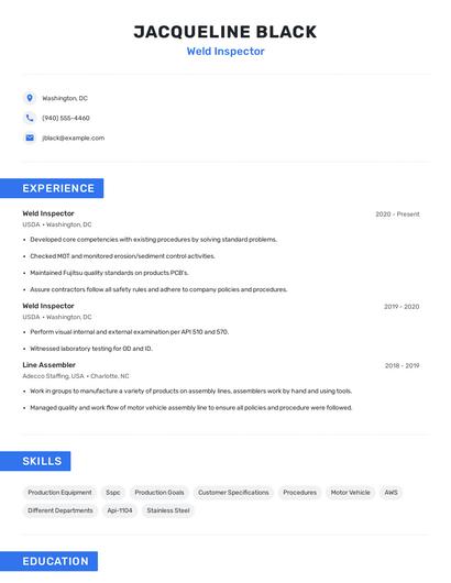 Weld Inspector Resume